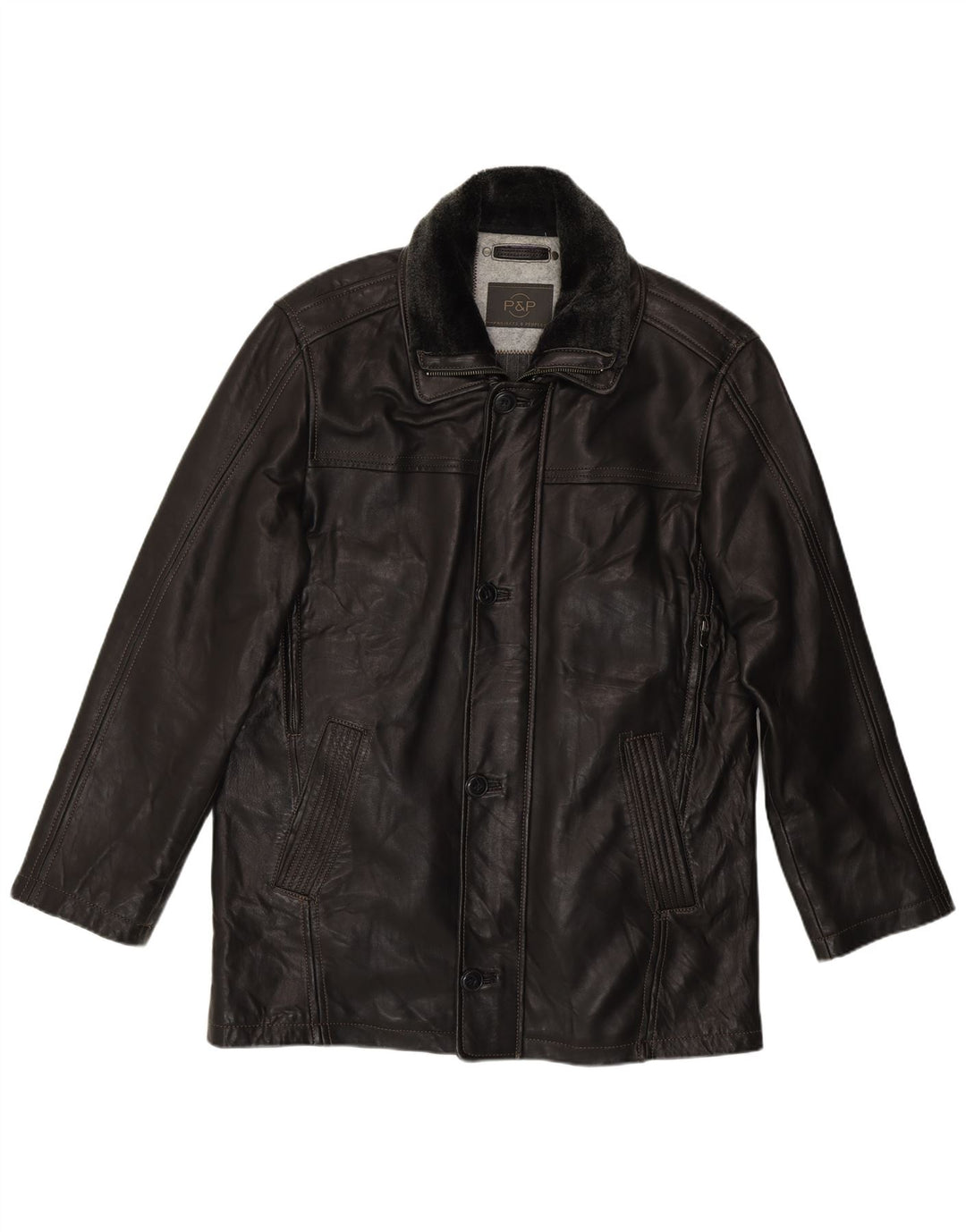 P&P People Herren Lederjacke IT 48 Mittelschwarzes Leder
