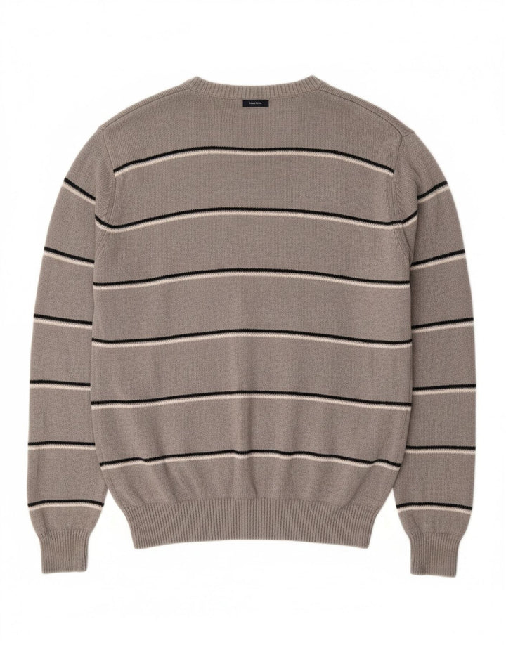 NAUTICA Mens Crew Neck Jumper Sweater Small Grey Striped Cotton