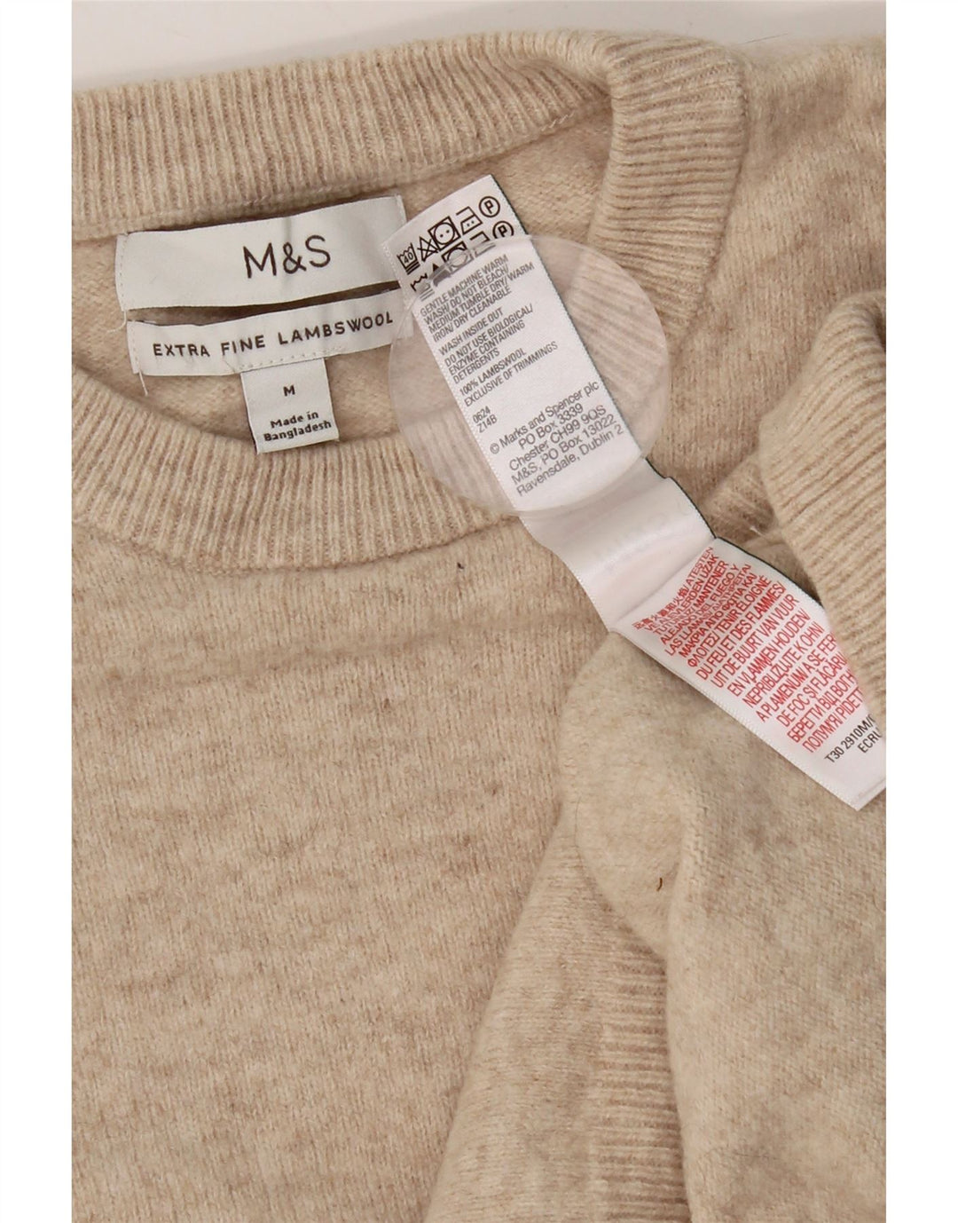 Marks & Spencer Herren-Pullover mit Rundhalsausschnitt, mittelbeige Lammwolle