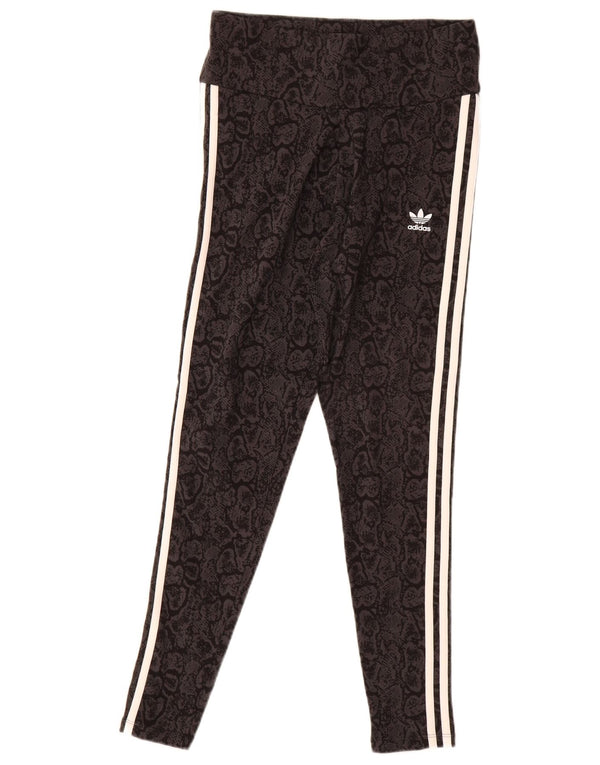 Adidas Damen Leggings UK 12/14 Mittelschwarze Baumwolle mit Animal-Print