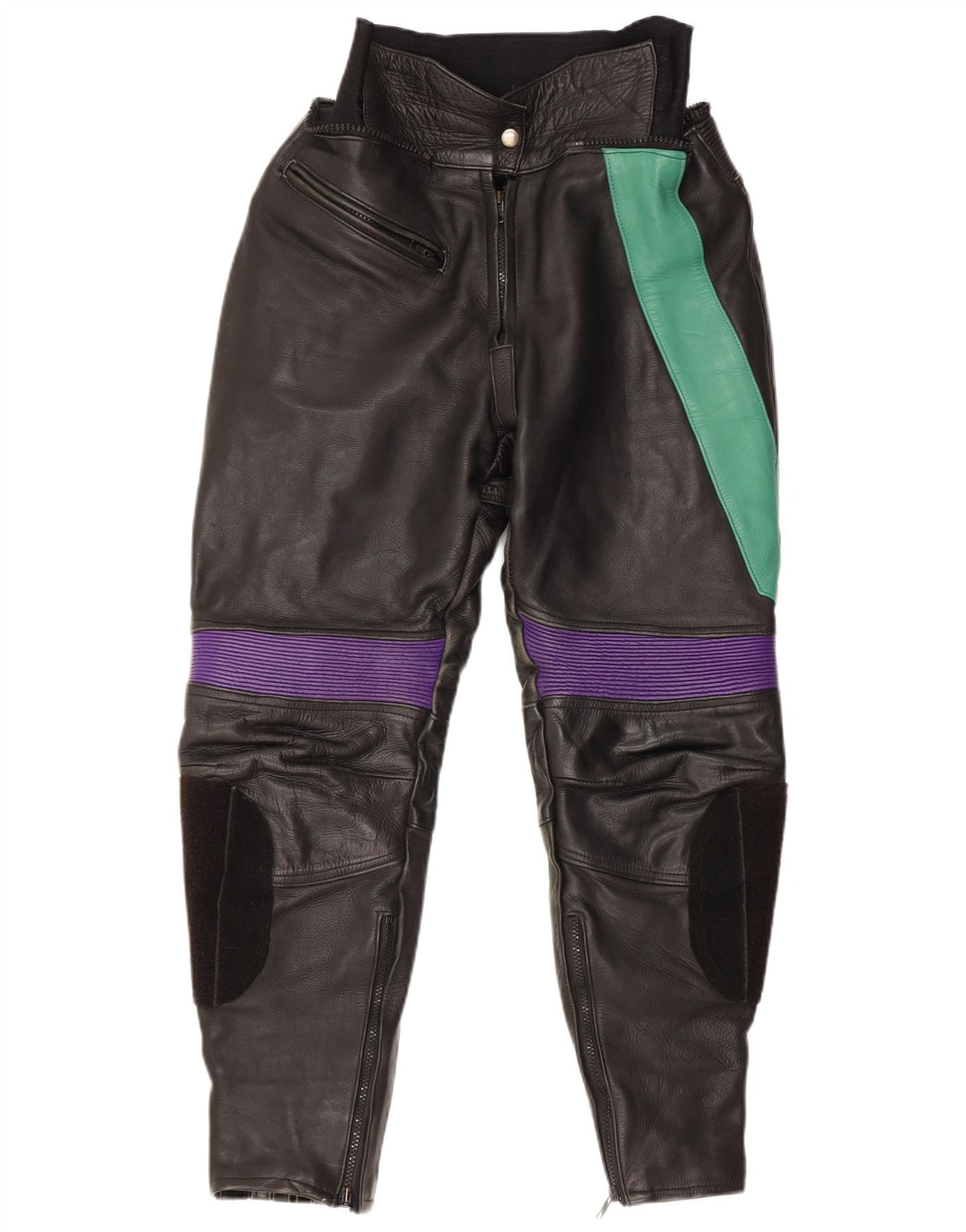 VINTAGE Damenhose EU 38 Medium W28 L27 Schwarzes Colourblock-Leder