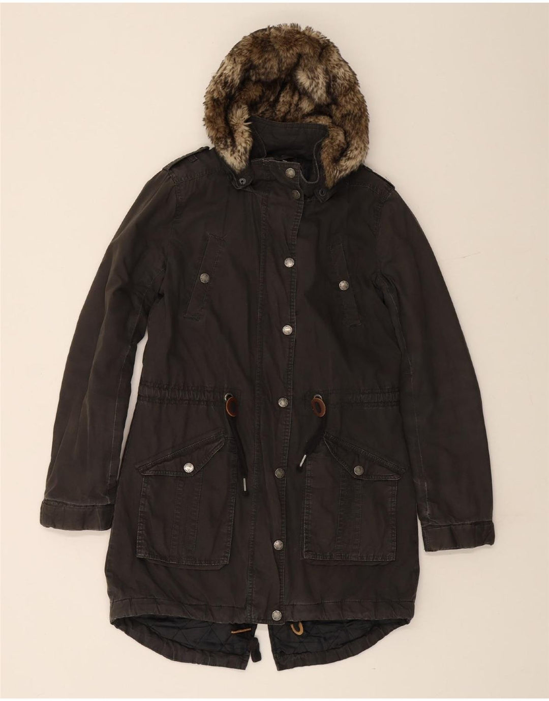 FAT FACE Damen-Parka mit Kapuze, Größe S, Größe S, Schwarz, Baumwolle