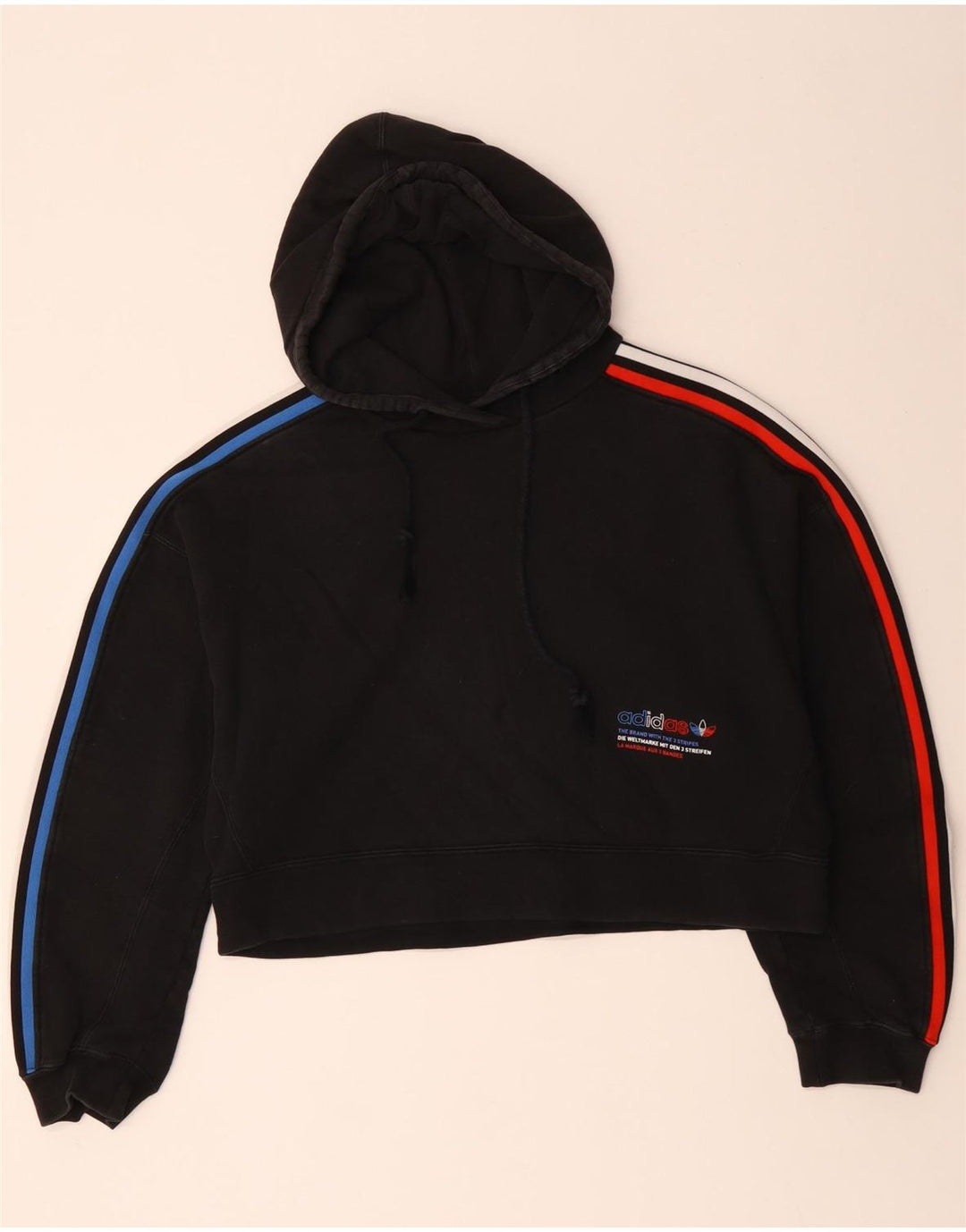 ADIDAS Damen Oversize Crop Graphic Hoodie Pullover UK 14 Medium Schwarz