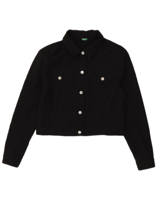 Benetton Damen Crop Bomberjacke UK 14 Large Schwarz Polyester