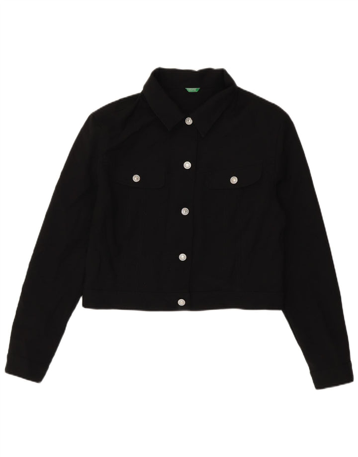Benetton Damen Crop Bomberjacke UK 14 Large Schwarz Polyester