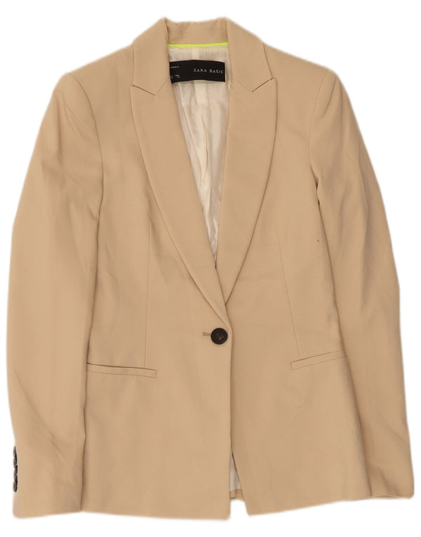Zara Damen 1-Knopf-Blazerjacke UK 6 XS Beige Polyester