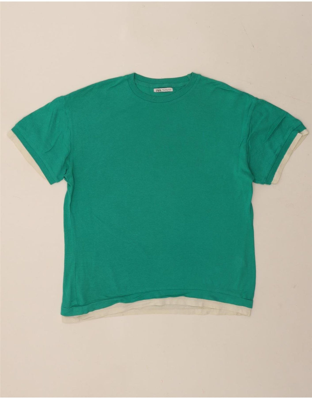 Zara Herren T-Shirt Top Small Grün Colourblock Baumwolle