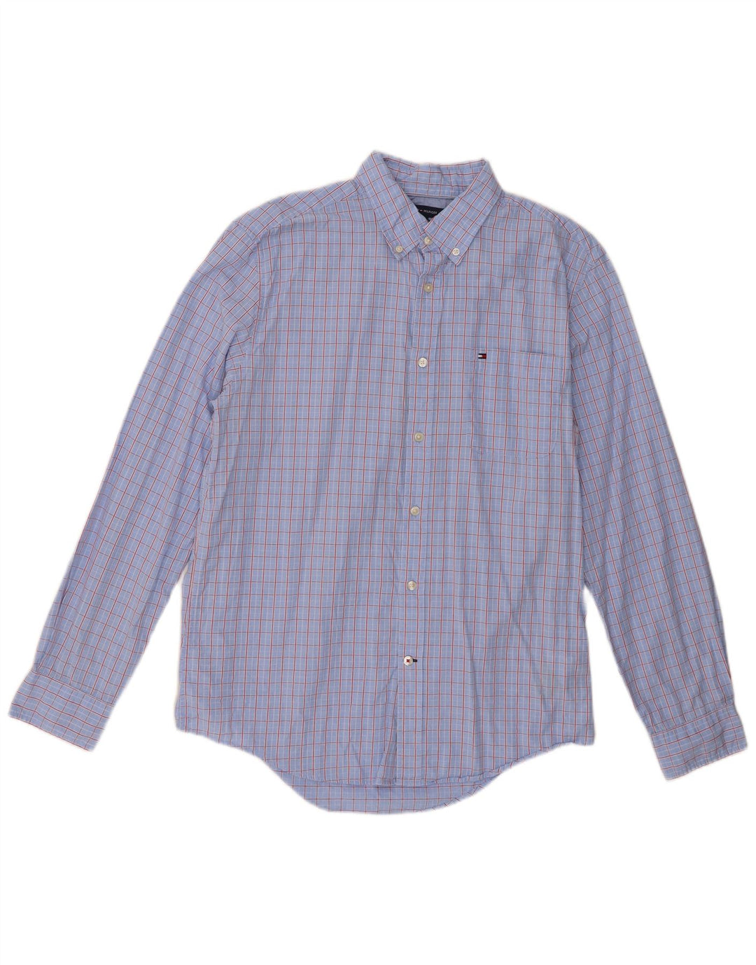 Tommy Hilfiger Herrenhemd, groß, blau kariert, Baumwolle