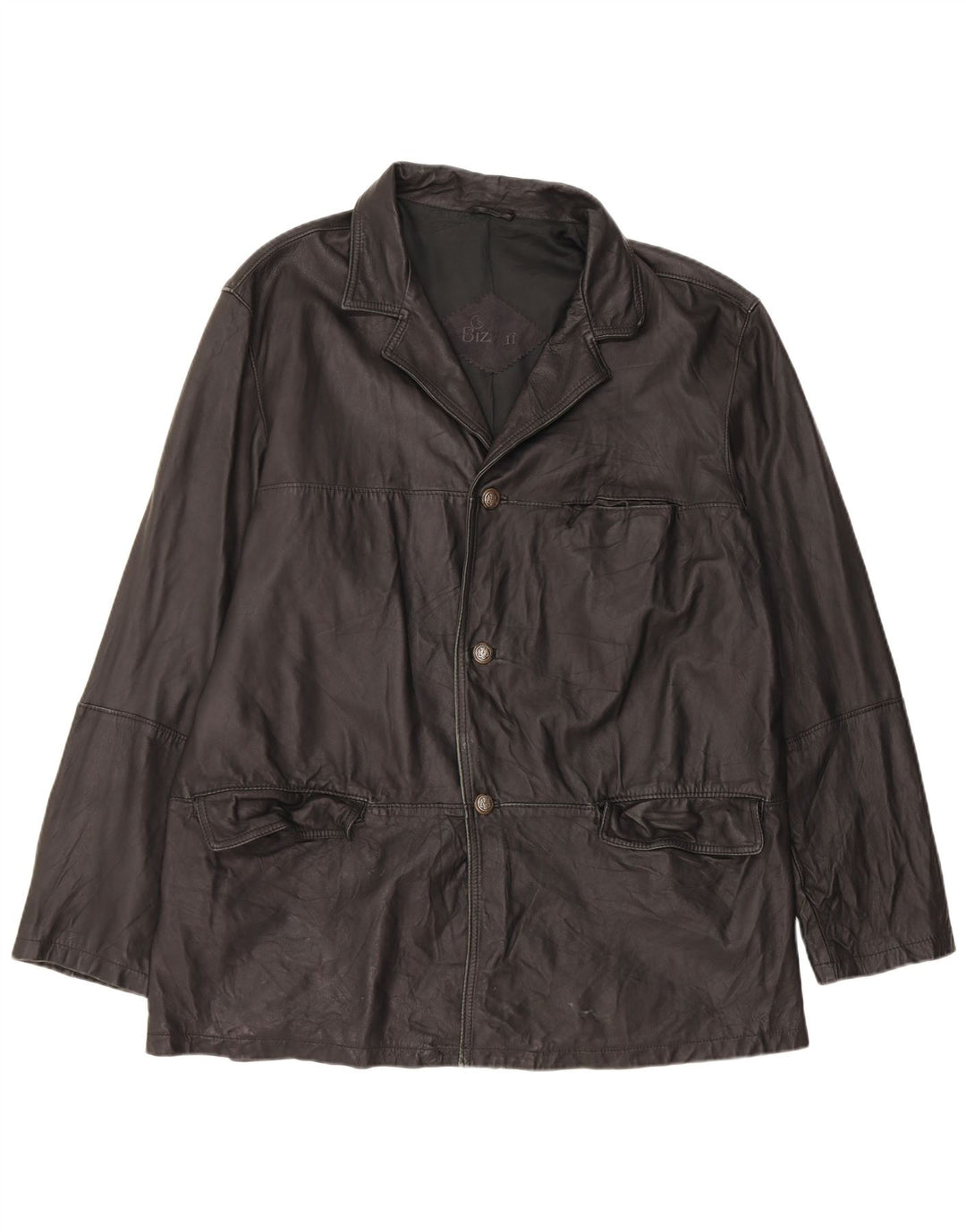 Bizzarro Herren 3-Knopf-Blazerjacke IT 54 2XL Schwarzes Leder