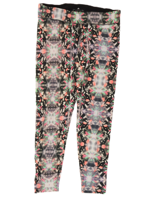 Adidas Damen Climalite Leggings UK 16/18 Großes schwarzes geometrisches Polyester