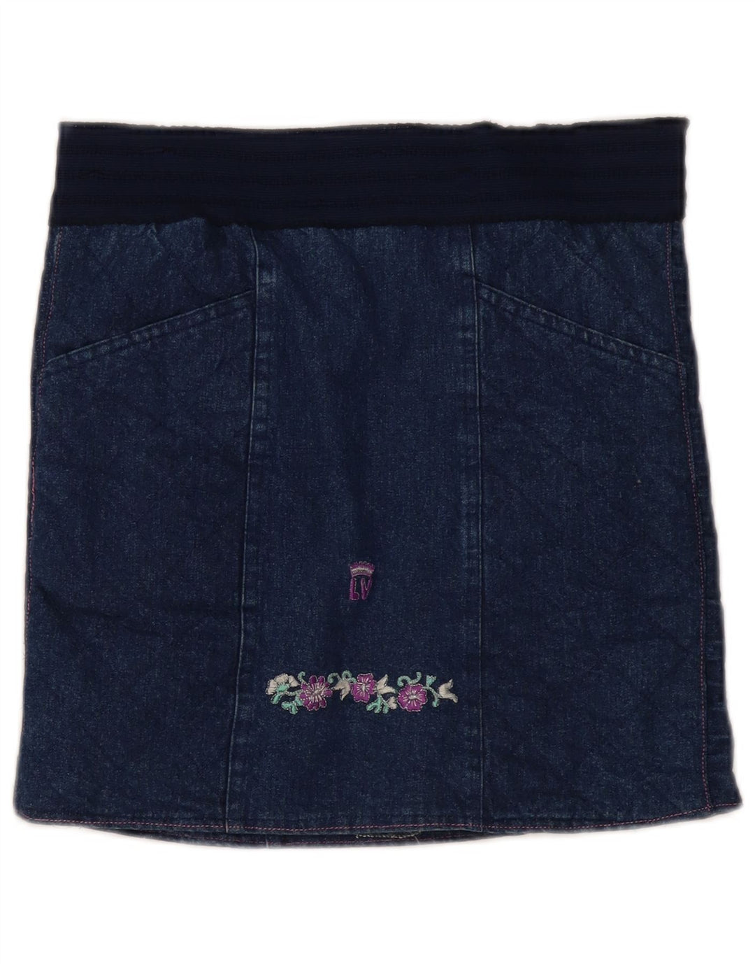 Vintage Damen Jeansrock W30 Mittel Marineblau Blumen