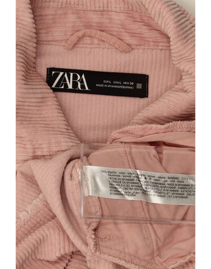 ZARA Womens Oversized Corduroy Jacket UK 16 Large Pink Cotton Vintage Zara and Second-Hand Zara from Messina Hembry 