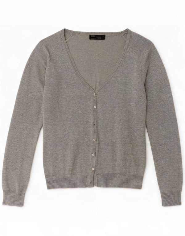 Zara Damen Strickjacke UK 14 mittelgraue Baumwolle