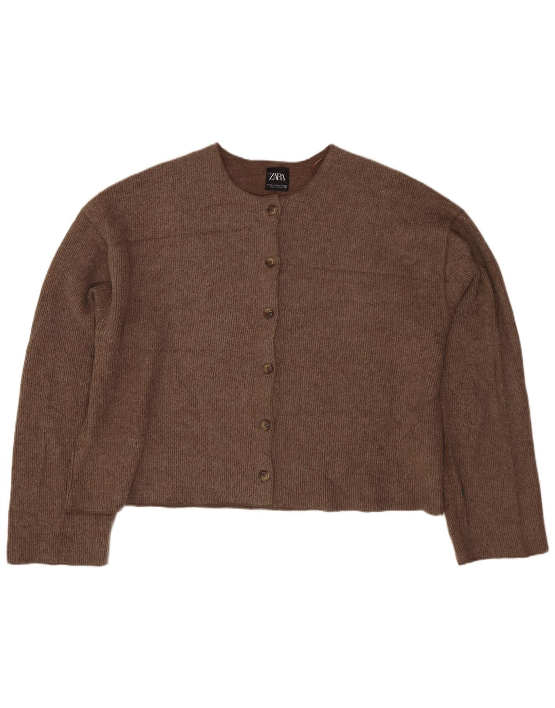 Zara Damen Crop Cardigan Pullover UK 18 XL Braun Polyester