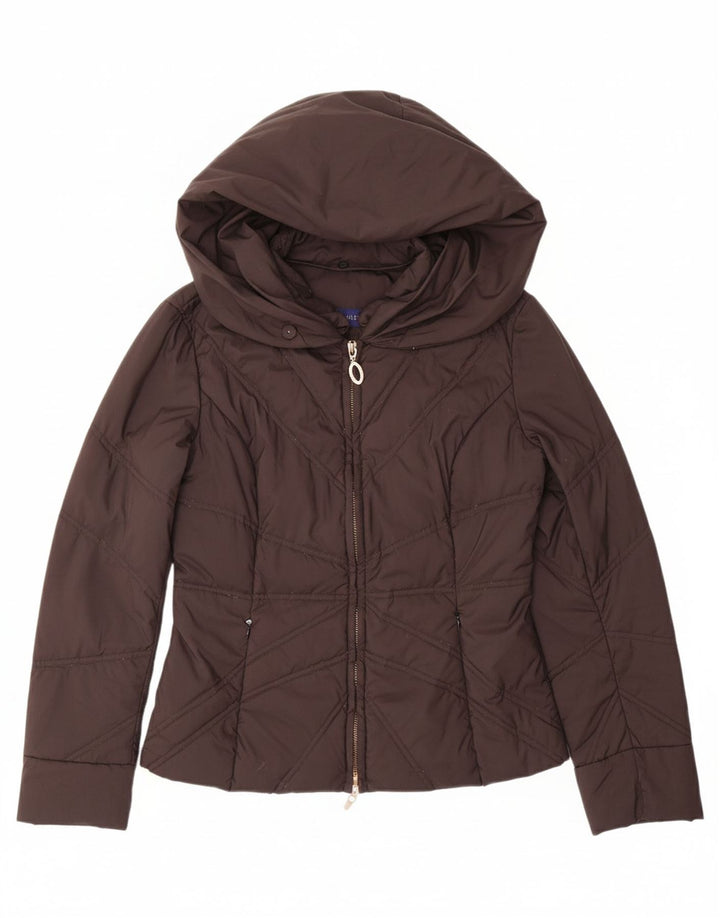 TRUSSARDI JEANS Womens Hooded Padded Jacket IT 42 Medium Brown Polyester