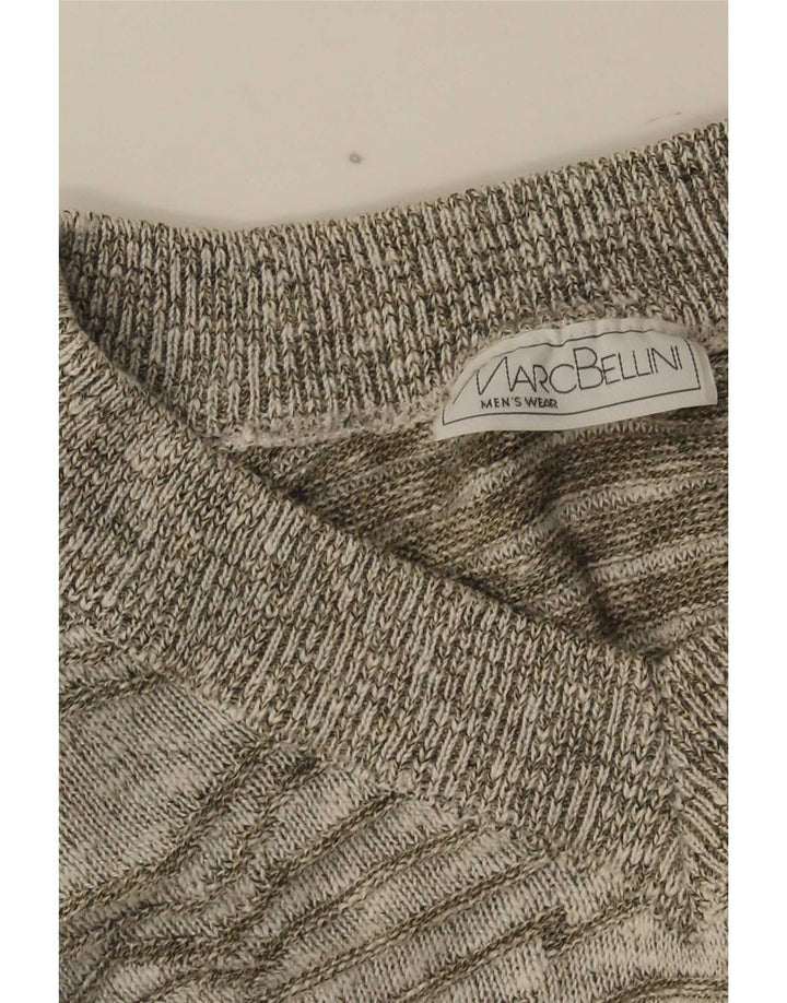 Vintage Herren V-Ausschnitt Pullover Pullover Mittelgrau gestreift