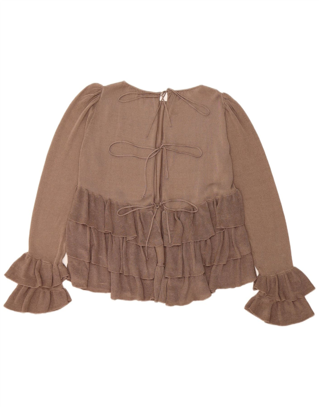 Übergroßes Langarm-Blusenoberteil von Zara für Damen, UK 10, Small, Braun, Farbblock