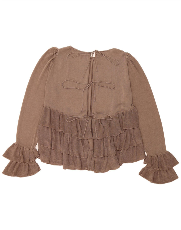 Übergroßes Langarm-Blusenoberteil von Zara für Damen, UK 10, Small, Braun, Farbblock