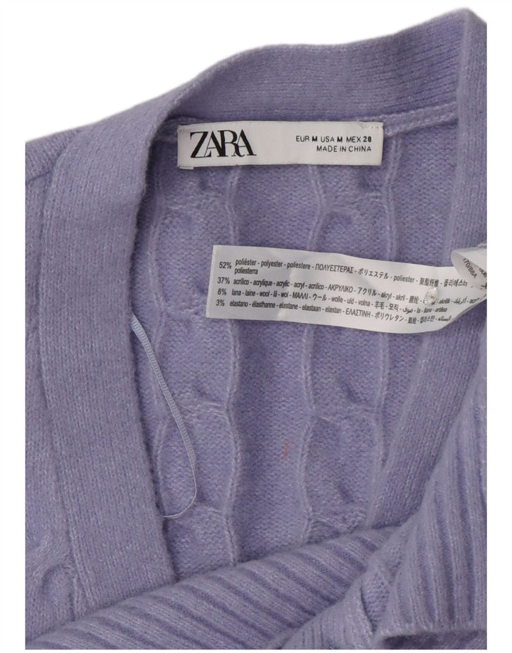 Zara Damen Crop Cardigan Pullover UK 14 Mittellila Polyester