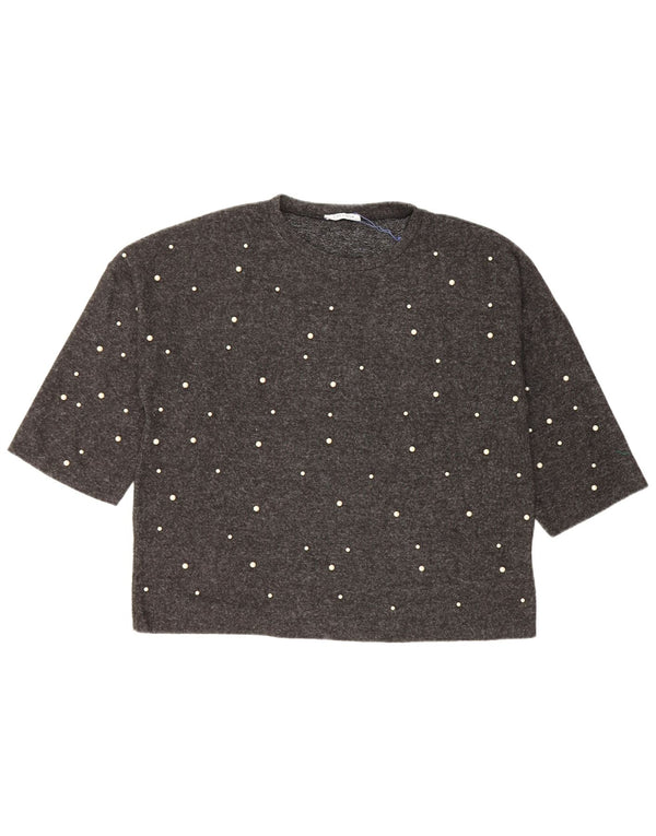 Zara Damen Loose Fit T-Shirt Top UK 14 Mittelgrau geflecktes Polyester