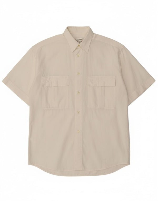 Stefanel Herren Kurzarmhemd Medium Off White Baumwolle