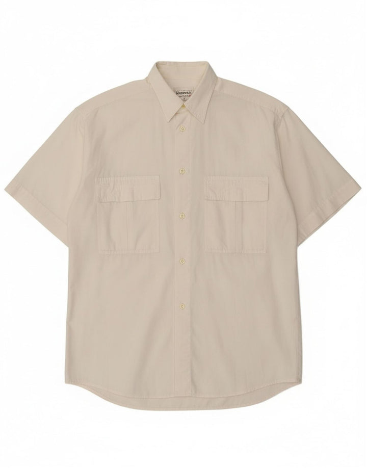 Stefanel Herren Kurzarmhemd Medium Off White Baumwolle