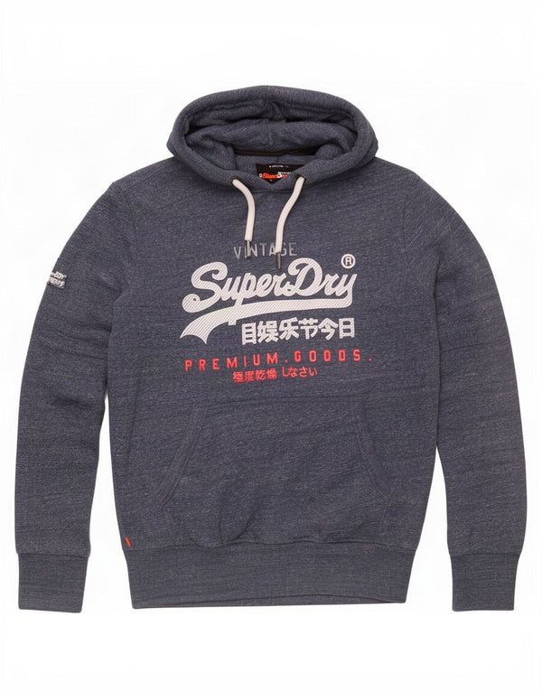 Superdry Herren-Kapuzenpullover mit grafischem Muster, mittelmarineblau gesprenkelte Baumwolle