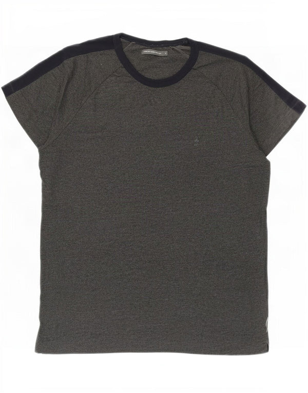 French Connection Herren-T-Shirt-Oberteil XL aus grauer Colourblock-Baumwolle