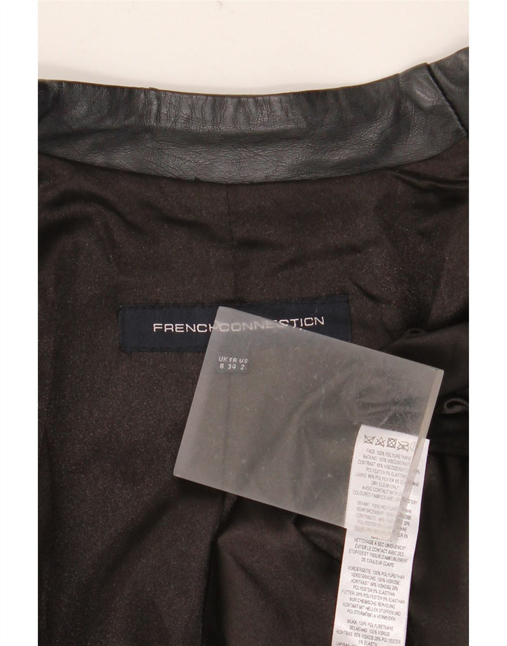 French Connection Damen Crop Bikerjacke UK 6 XS Schwarz Polyurethan