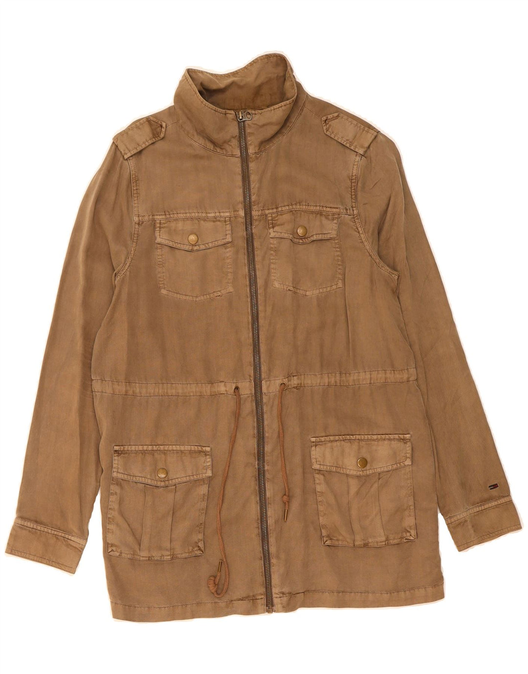 TOMMY HILFIGER Womens Oversized Military Jacket UK 10 Small Brown Lyocell Vintage Tommy Hilfiger and Second-Hand Tommy Hilfiger from Messina Hembry 