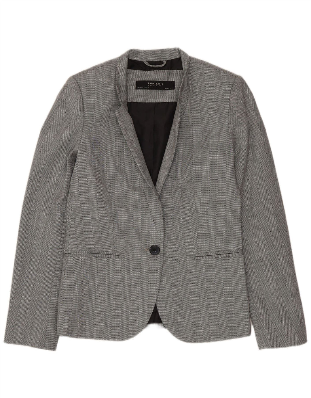 ZARA Damen 1-Knopf-Blazerjacke EU 36 XS Graues Polyester