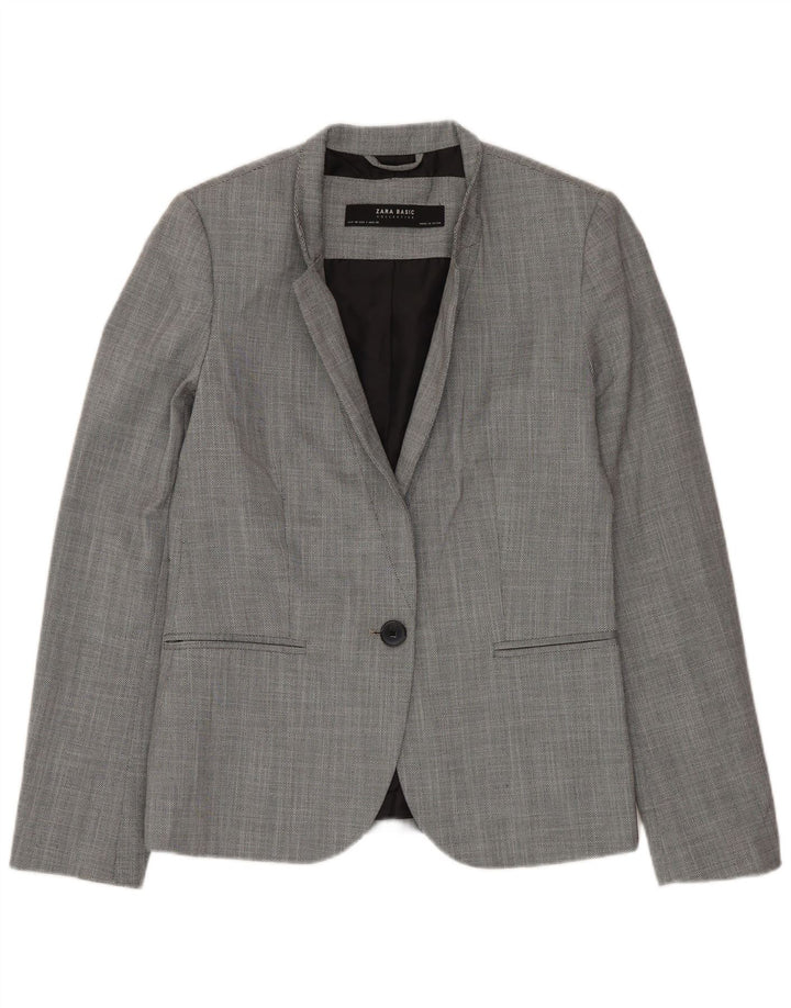 ZARA Damen 1-Knopf-Blazerjacke EU 36 XS Graues Polyester