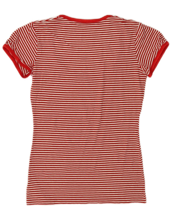 Benetton Damen T-Shirt Top UK 16 Große rot gestreifte Viskose