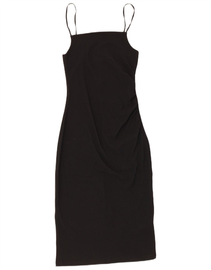 Zara Damen Ärmelloses, figurbetontes Kleid UK 12 Medium Schwarz Polyester