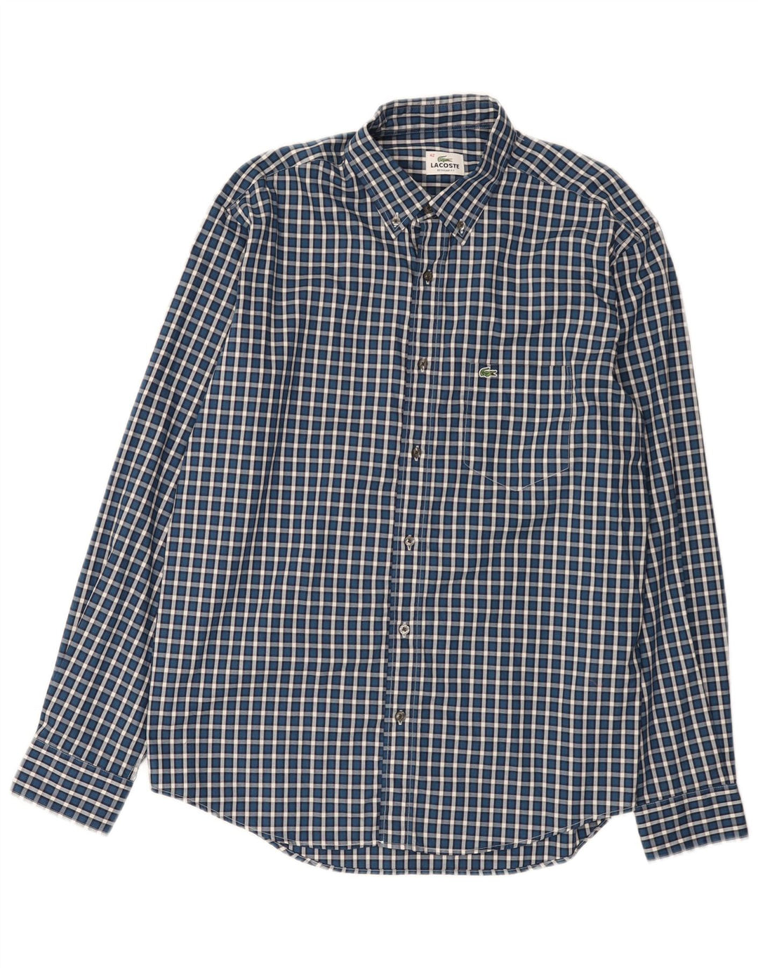 Lacoste Herren-Hemd mit normaler Passform, Größe 42, groß, blau kariert, Baumwolle