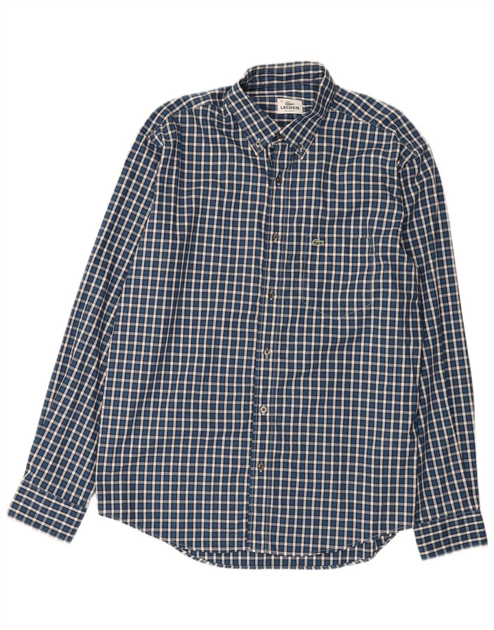 Lacoste Herren-Hemd mit normaler Passform, Größe 42, groß, blau kariert, Baumwolle