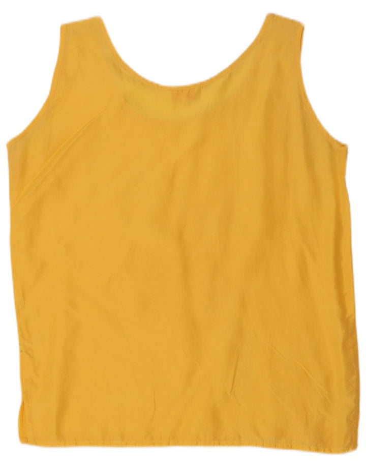 Vintage Damen Ärmelloses Blusentop UK 14 Mittelgelbe Seide