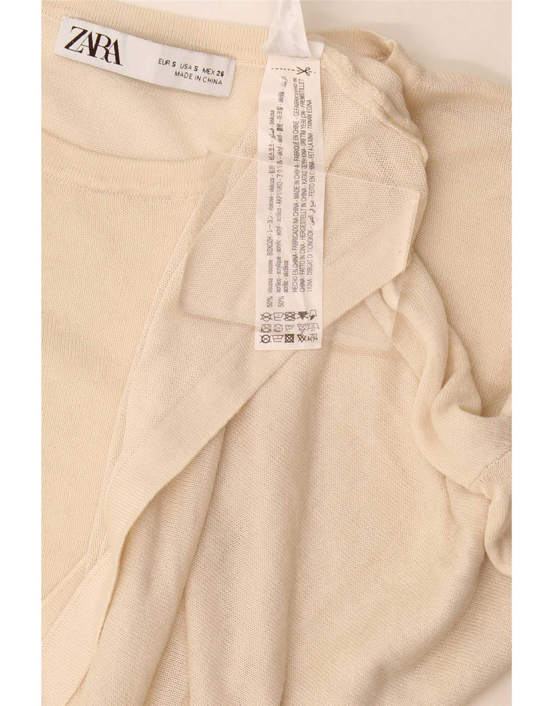 Übergroßes T-Shirt-Oberteil von Zara für Damen, UK 10, Größe S, cremefarbene Viskose
