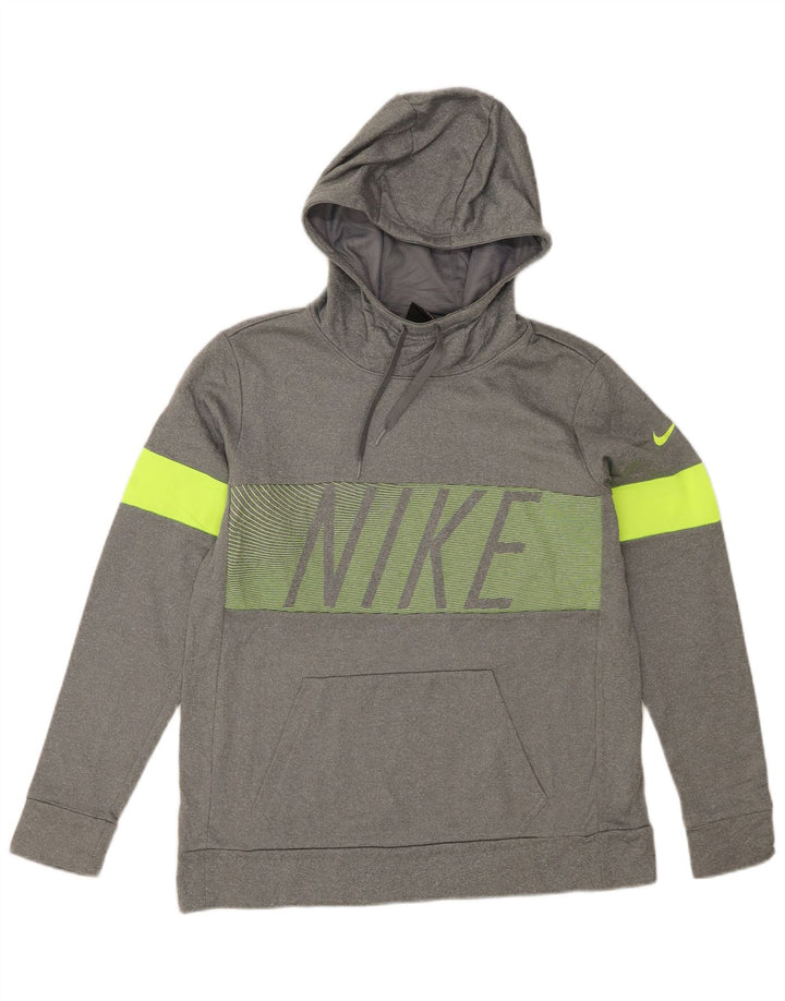 NIKE Mens Dri Fit Graphic Hoodie Jumper Medium Grey Colourblock Polyester