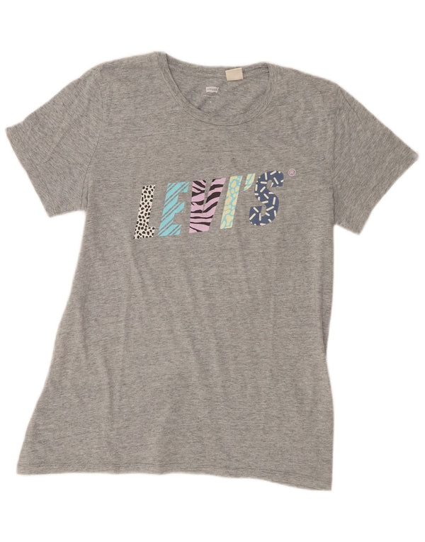 Levi's Womens Graphic T-Shirt Top UK 10 Small Grey Flecked Cotton