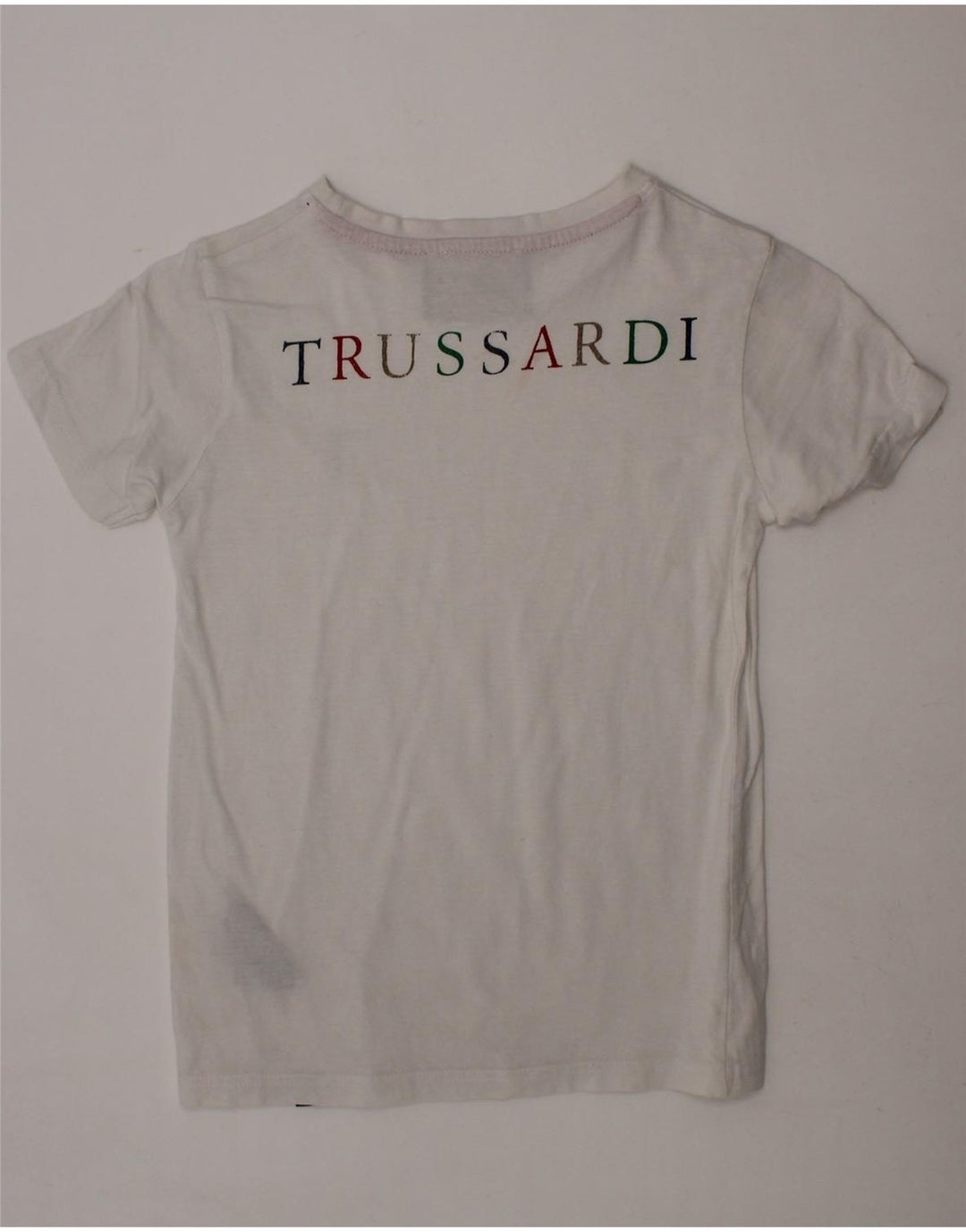 TRUSSARDI JUNIOR Boys Graphic T-Shirt Top 7-8 Years White Cotton Vintage Trussardi Junior and Second-Hand Trussardi Junior from Messina Hembry 