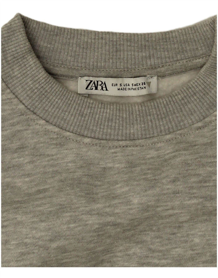 Zara Damen Crop Oversized Sweatshirt Pullover UK 10 Small Grau meliert