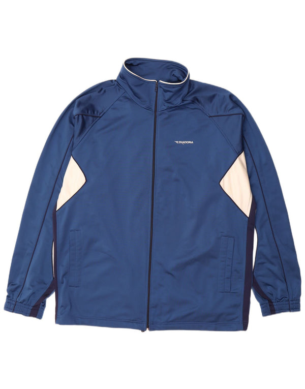 Diadora Herren-Trainingsanzug-Oberteil, Jacke, 2XL, blaues Farbblock-Polyester