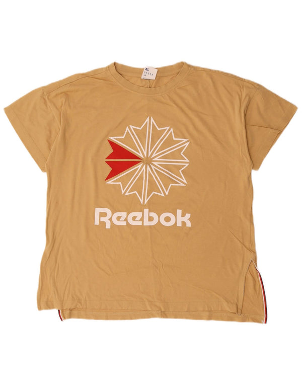 Reebok Damen Graphic T-Shirt Top UK 20/22 XL Beige Baumwolle