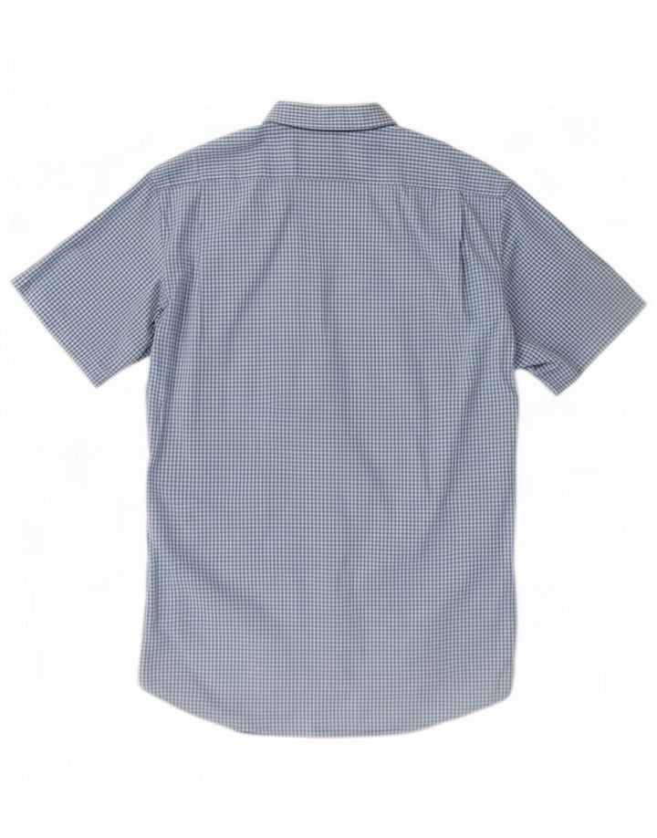 Lacoste Herren-Kurzarmhemd, Größe 38, mittelblau, Gingham-Baumwolle