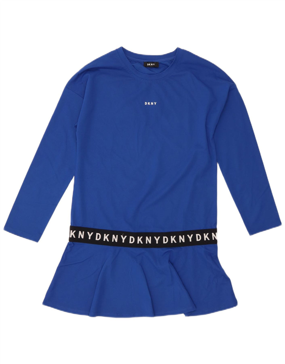 Dkny Womens Graphic Langarm-Tunika-Oberteil UK 14 Mittelblaue Viskose