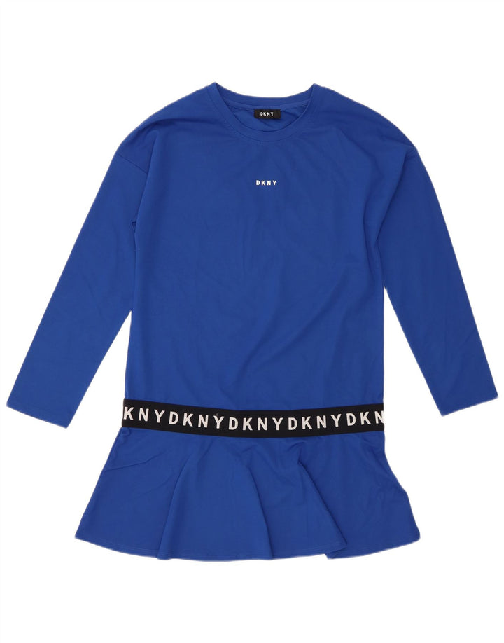Dkny Womens Graphic Langarm-Tunika-Oberteil UK 14 Mittelblaue Viskose