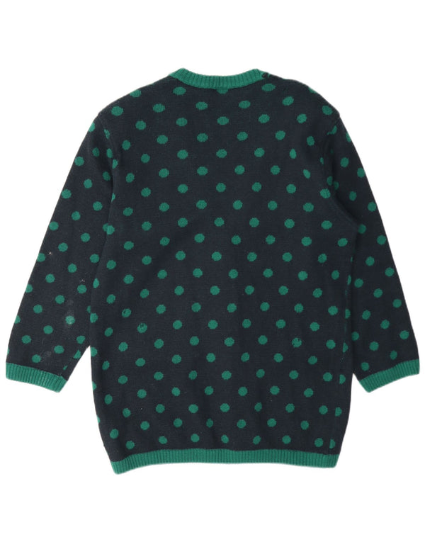 Vintage Damen Cardigan Pullover UK 14 Medium Navy Blue Polka Dot Wolle