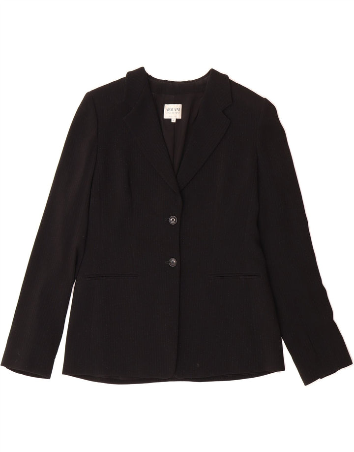 ARMANI COLLEZIONI Womens Blazer Jacket IT 46 Large Black Pinstripe Vintage Armani Collezioni and Second-Hand Armani Collezioni from Messina Hembry 