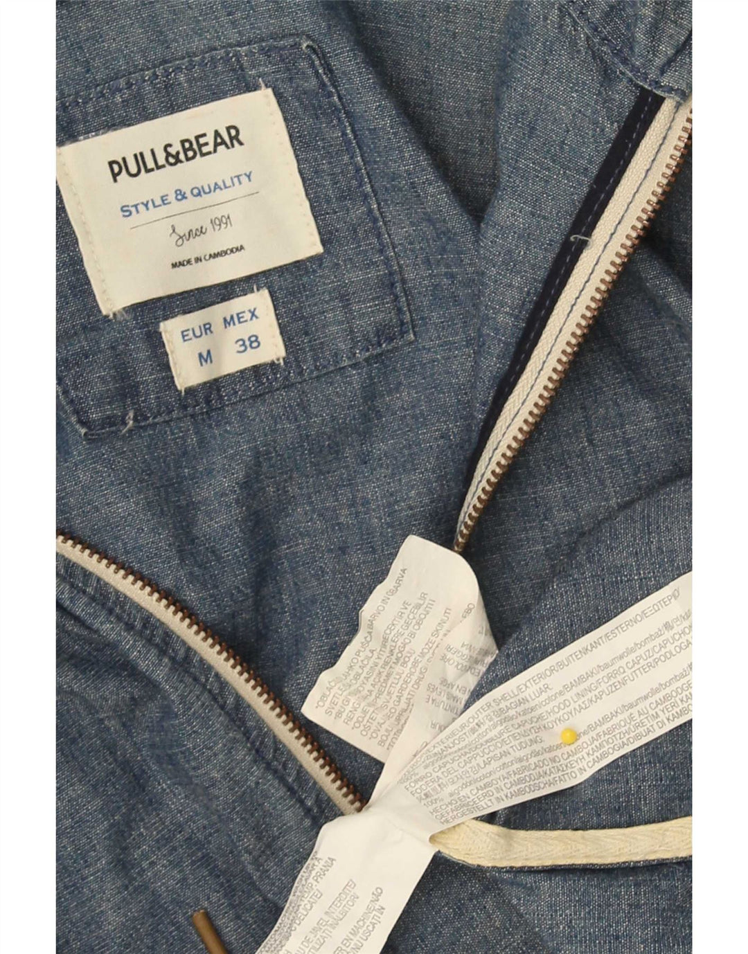 Pull & Bear Herren-Bomberjacke mit Kapuze, UK 38, mittelblaue Baumwolle